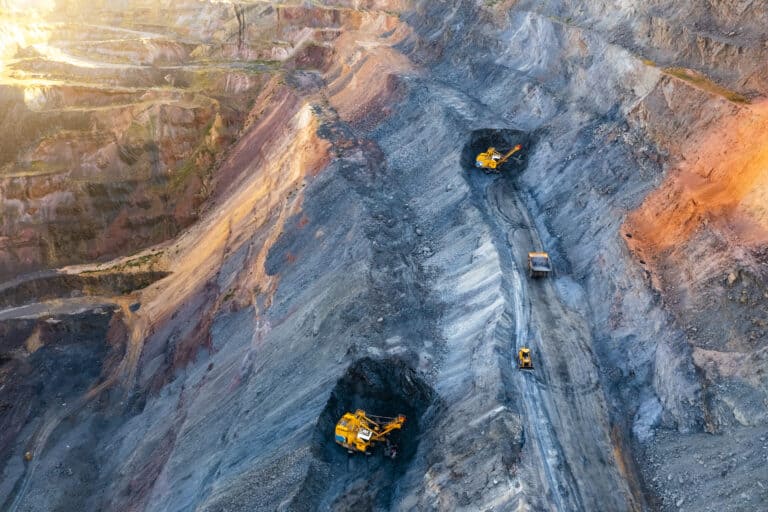 Aerial view of an open pit of iron ore